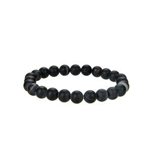 Black Banded Agate Matte Finish Stretch Bracelet
